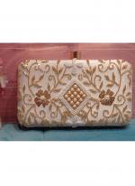 Poly Satin Cream Party Wear Hand Work Clutches